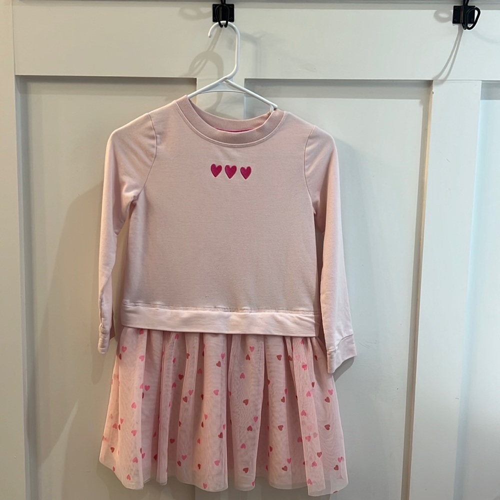 Girls 7/8 Cat & Jack Pink Long Sleeve Hearts Dress with Tulle Bottom